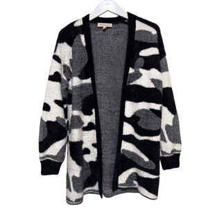 Philosophy Women’s Black White Gray Cardigan Long Open Front Soft Cozy Size S